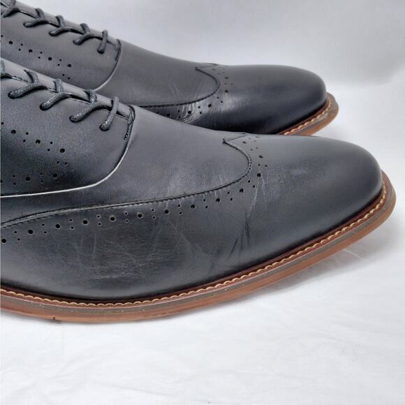 Stacy Adams Mens Dress Shoes Size 13 Black Leather Wingtip Oxford Lace Up Work - Picture 5 of 14